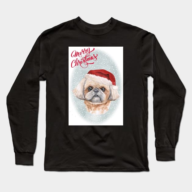 Shih Tzu Merry Christmas Santa Dog Long Sleeve T-Shirt by Puppy Eyes